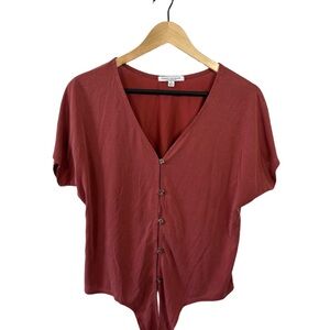 Green Envelope LA Rust Tie Front Button Top Size Small Modal Blend